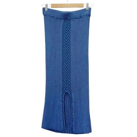 Anthropologie Chunky Knit Midi Sweater Skirt Cornflower Blue Women’s Size Medium - Picture 2 of 11